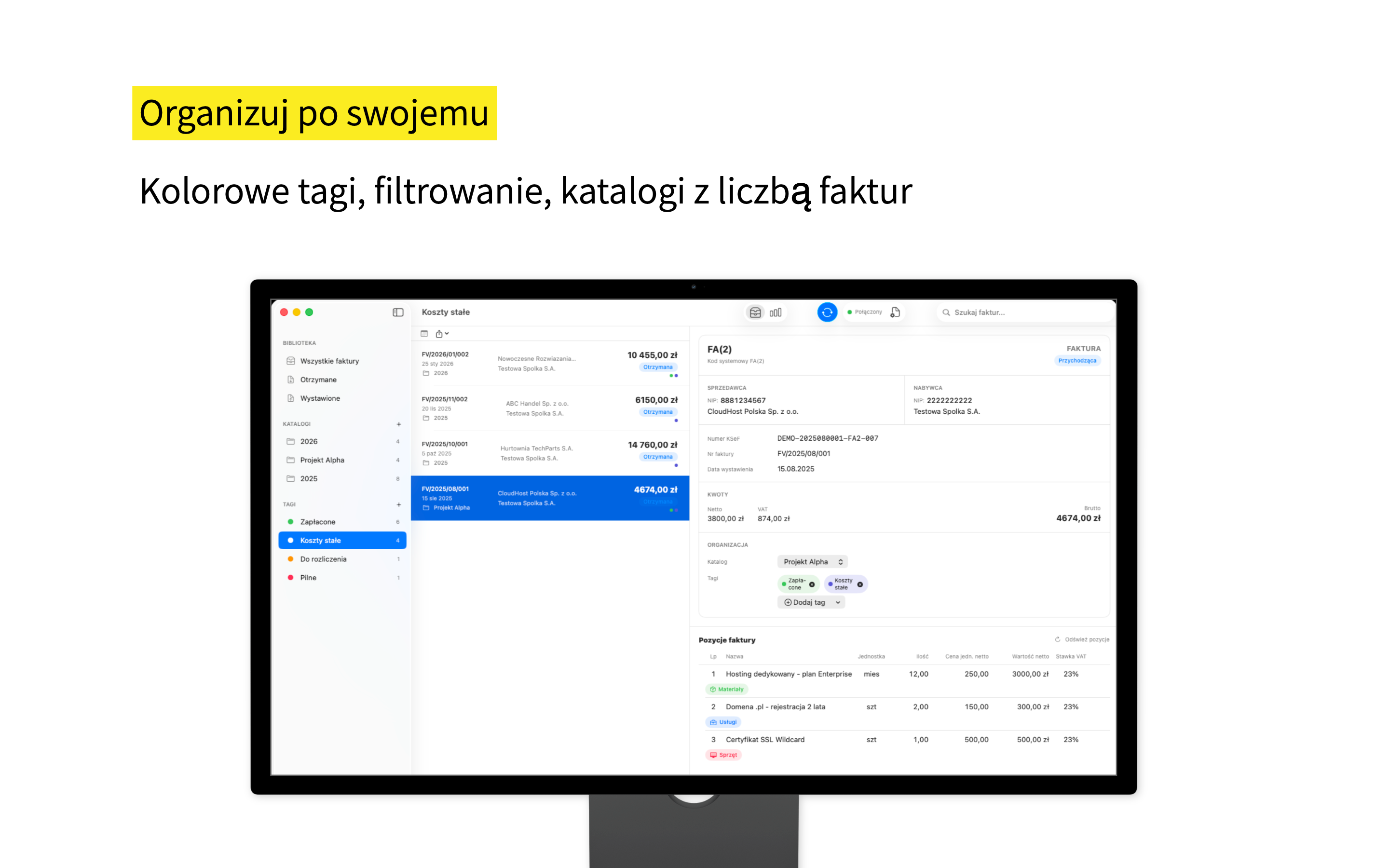Faktury z katalogami i tagami