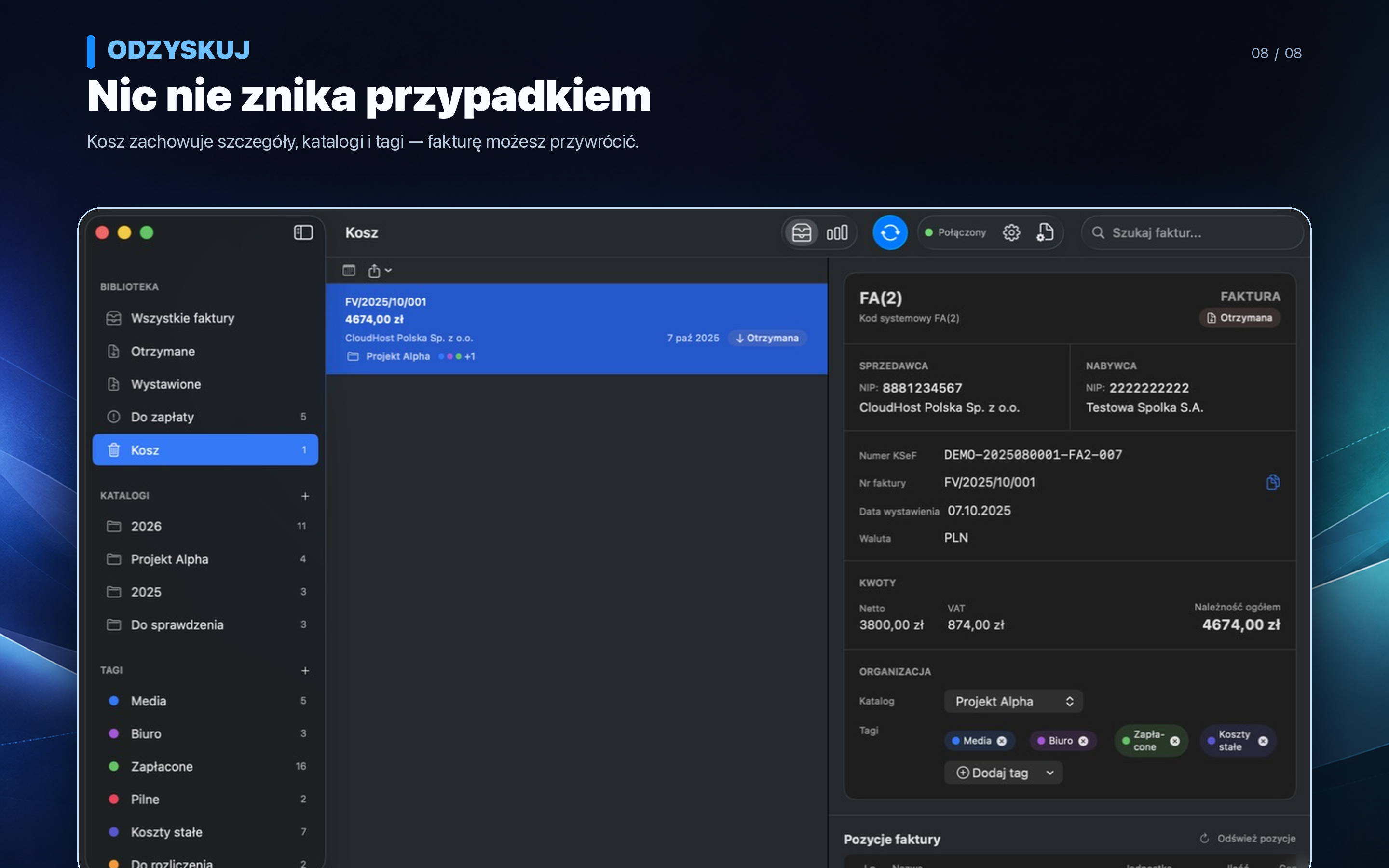 Kosz w KSeF Katalog z możliwością przywrócenia faktury i zachowania jej organizacji